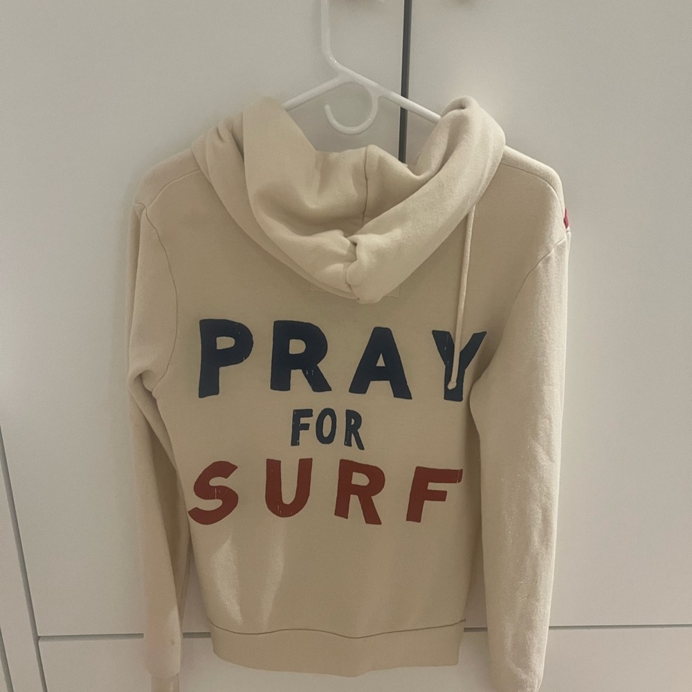 Aviator Nation Cream and Blue Hoodie Pray for Surf